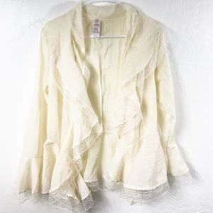 Vintage Lightweight Cream Open Ruffles Cardigan